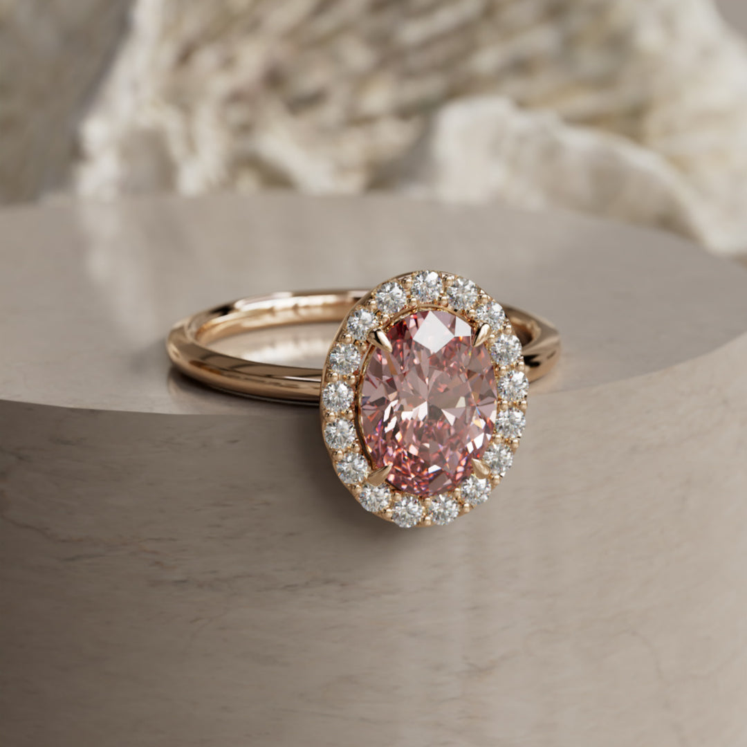 Kristina Oval Pink Diamond Unique Vintage Halo Engagement Ring (Setting Only)