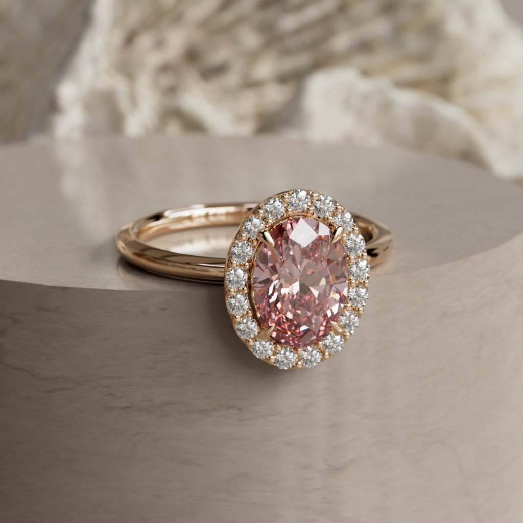 Kristina Oval Pink Diamond Unique Vintage Halo Engagement Ring (Setting Only) By Valley Rose