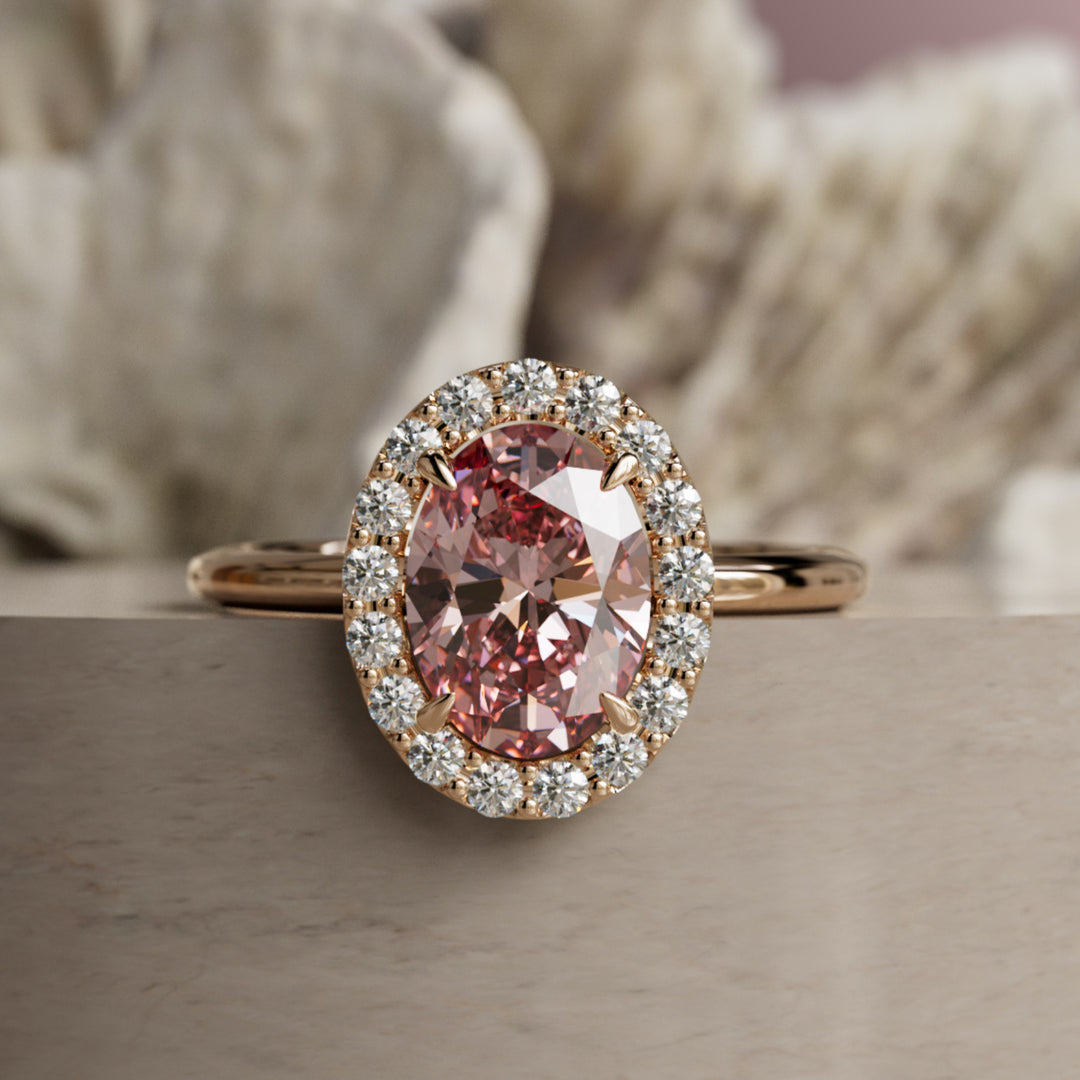 Kristina Oval Pink Diamond Unique Vintage Halo Engagement Ring (Setting Only)