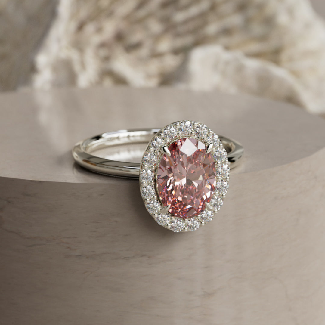 Kristina Oval Pink Diamond Unique Vintage Halo Engagement Ring (Setting Only)