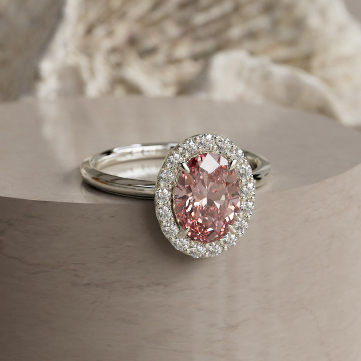 Kristina Oval Pink Diamond Unique Vintage Halo Engagement Ring (Setting Only)