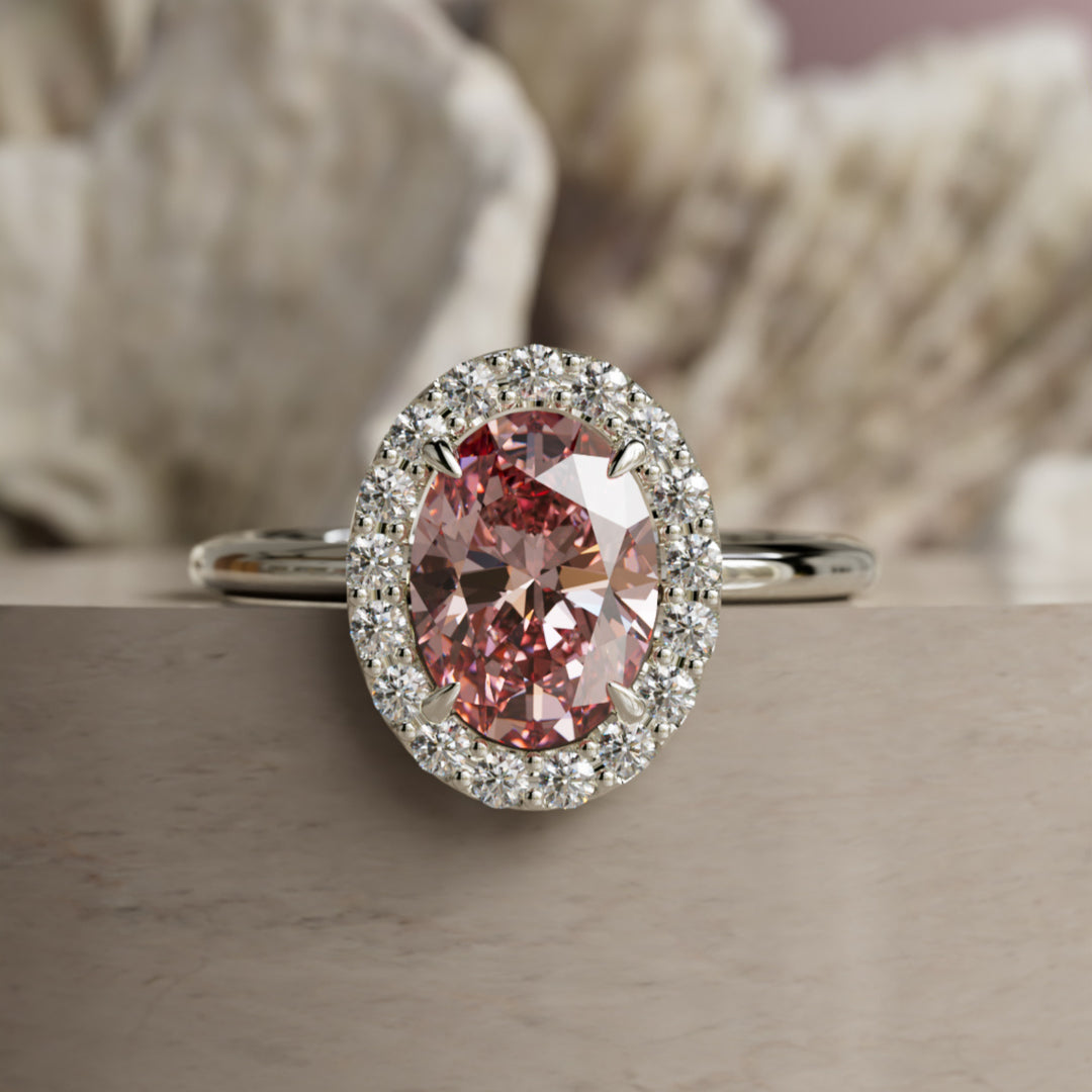 Kristina Oval Pink Diamond Unique Vintage Halo Engagement Ring (Setting Only)
