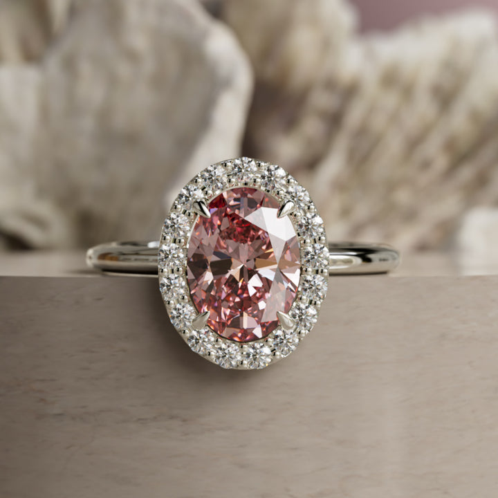 Kristina Oval Pink Diamond Unique Vintage Halo Engagement Ring (Setting Only)