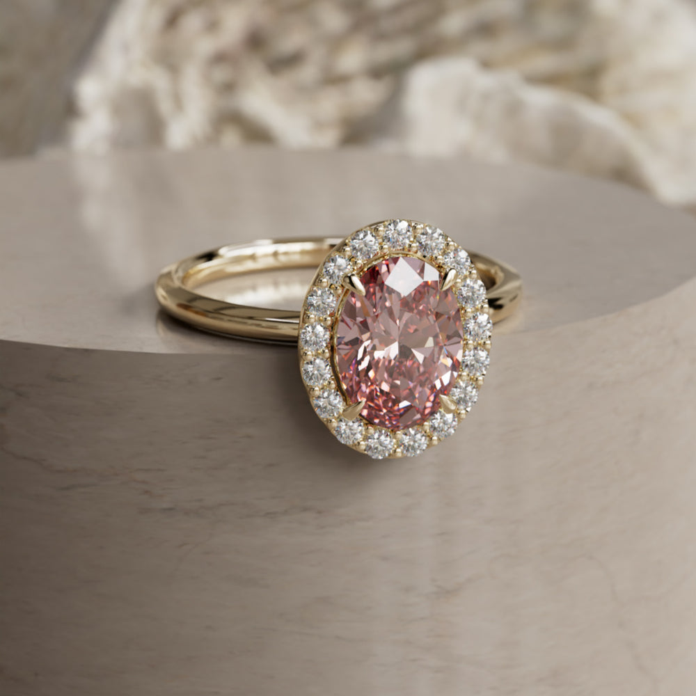 Kristina Oval Pink Diamond Unique Vintage Halo Engagement Ring (Setting Only) By Valley Rose