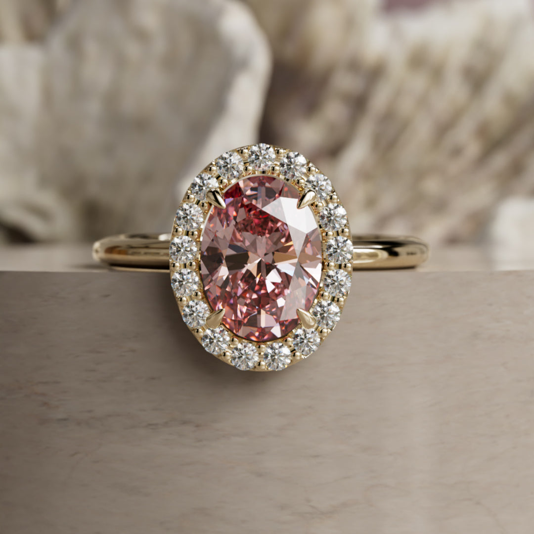 Kristina Oval Pink Diamond Unique Vintage Halo Engagement Ring (Setting Only)