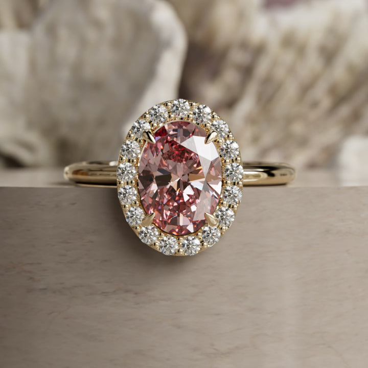 Kristina Oval Pink Diamond Unique Vintage Halo Engagement Ring (Setting Only)