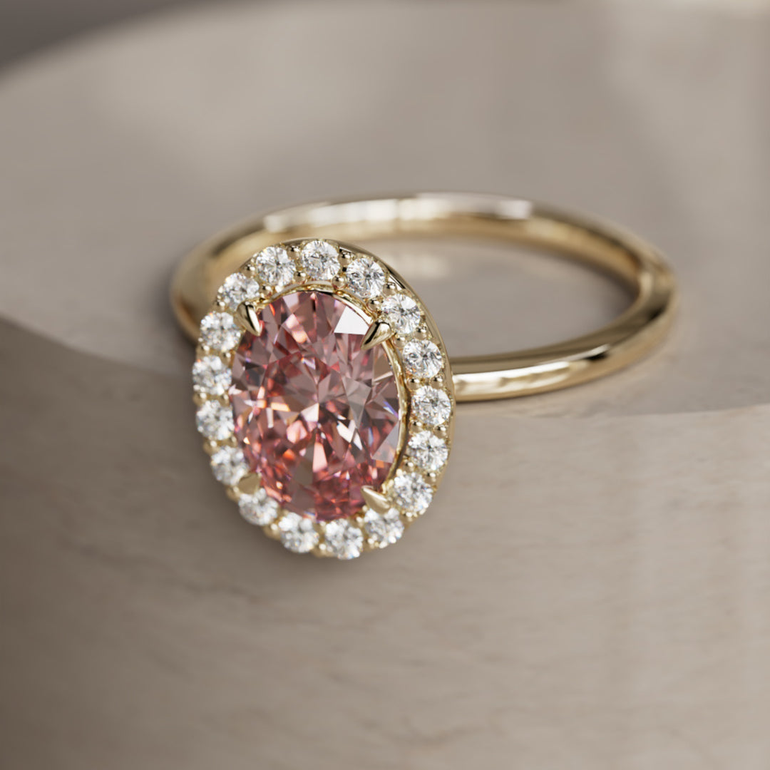 Kristina Oval Pink Diamond Unique Vintage Halo Engagement Ring (Setting Only)
