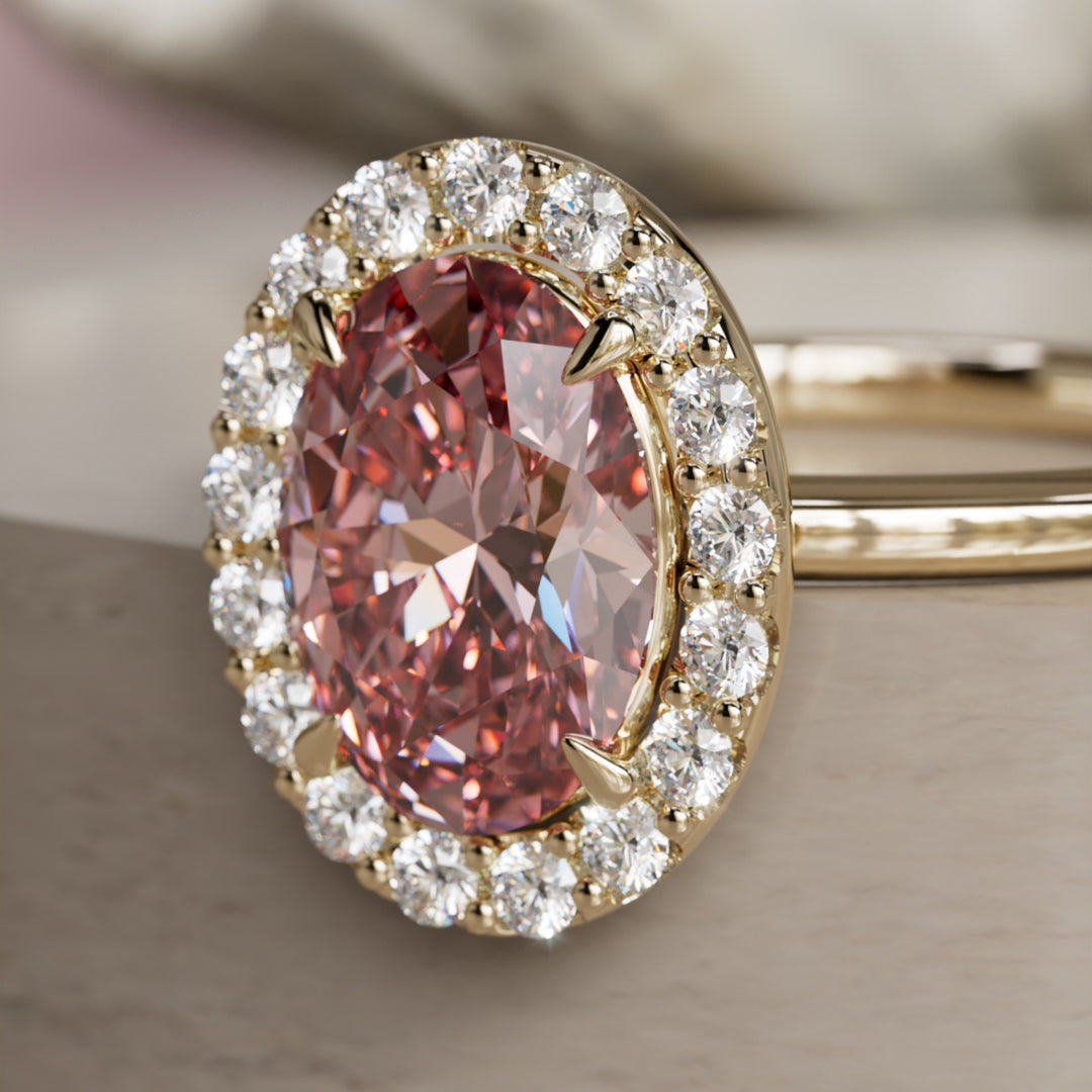 Kristina Oval Pink Diamond Unique Vintage Halo Engagement Ring (Setting Only)
