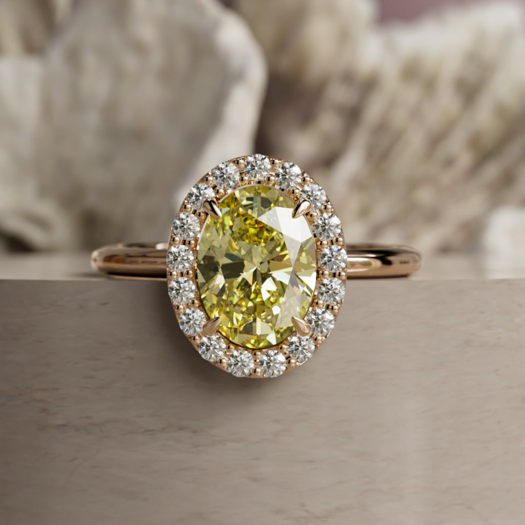 Kristina Oval Yellow Diamond Unique Vintage Halo Engagement Ring (Setting Only) By Valley Rose