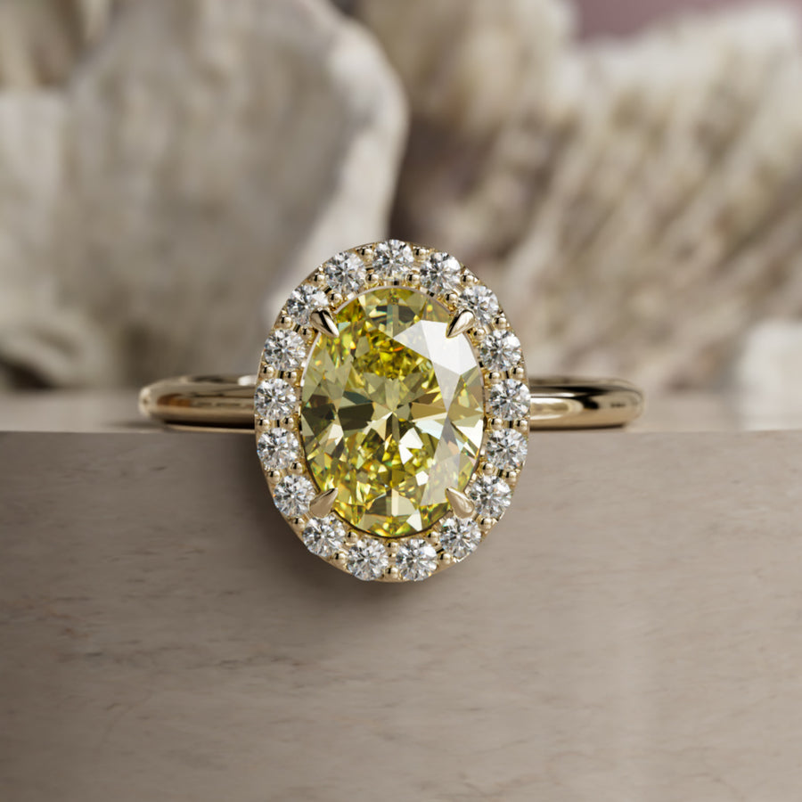 Kristina Oval Yellow Diamond Unique Vintage Halo Engagement Ring (Setting Only) By Valley Rose