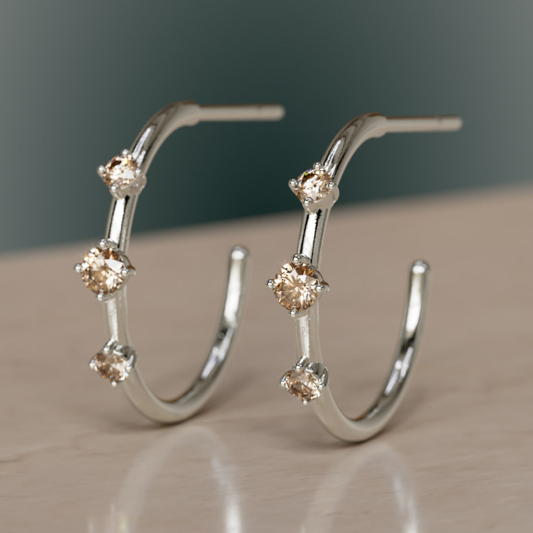 Сережки-кільця "Пояс Оріона", шампанське діамантове