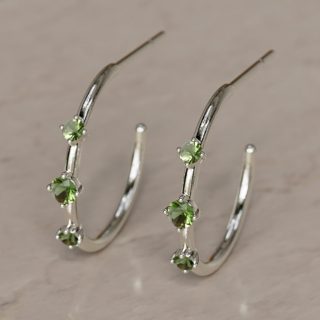 Orion's Belt Hoops, Green Tourmaline
