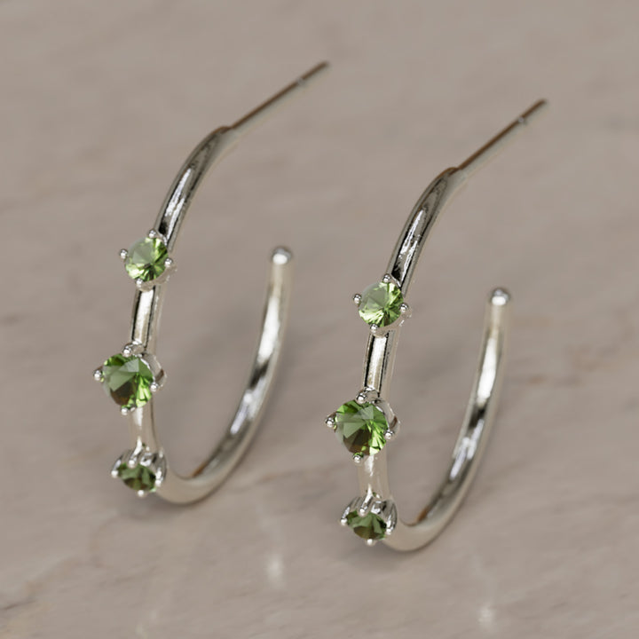 Orion's Belt Hoops, Green Tourmaline