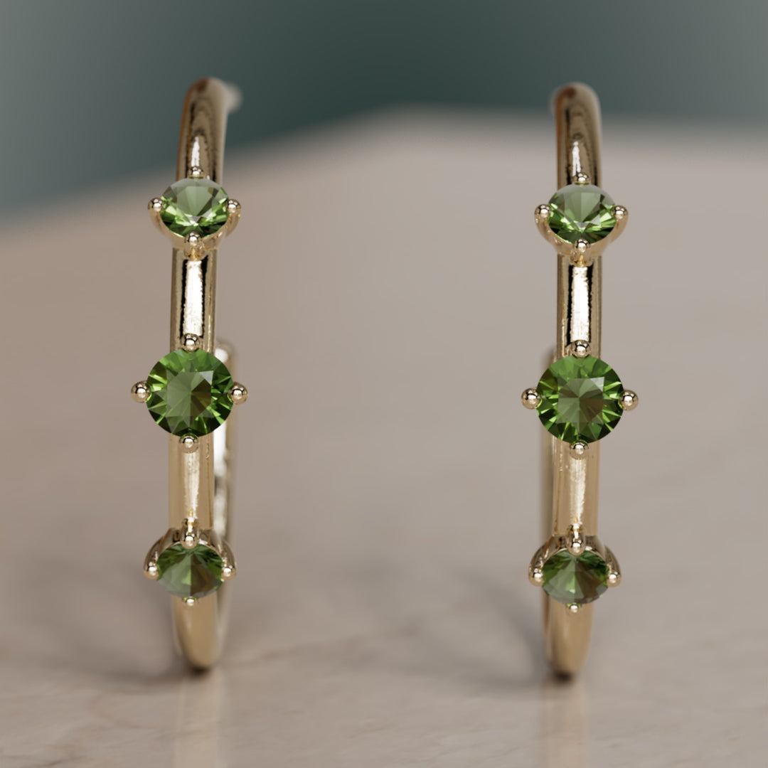 Orion's Belt Hoops, Green Tourmaline