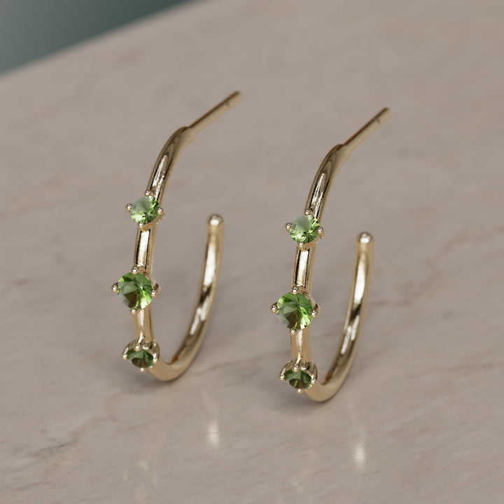 Orion's Belt Hoops, Green Tourmaline
