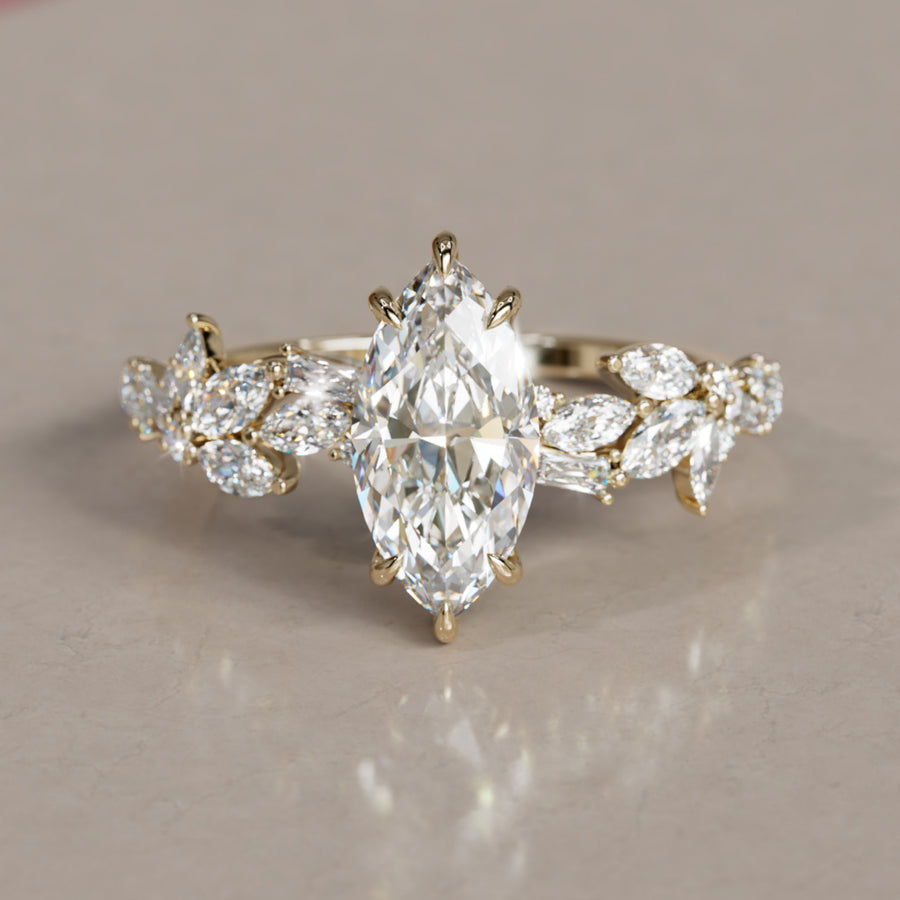 Laurel Marquise Diamond Engagement Flower Ring Nature Inspired By Valley Rose