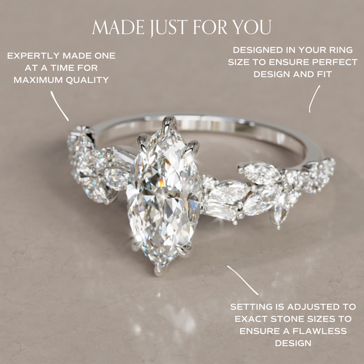 Laurel Marquise Lab Diamond Engagement Flower Ring Nature Inspired By Valley Rose
