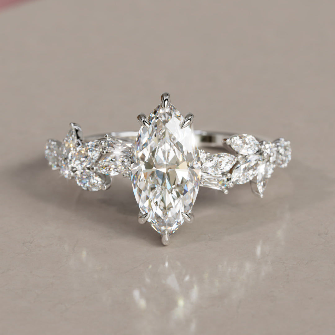 Laurel Marquise Lab Diamond Engagement Flower Ring Nature Inspired By Valley Rose