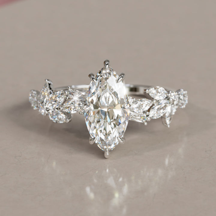 Laurel Marquise Lab Diamond Engagement Flower Ring Nature Inspired By Valley Rose