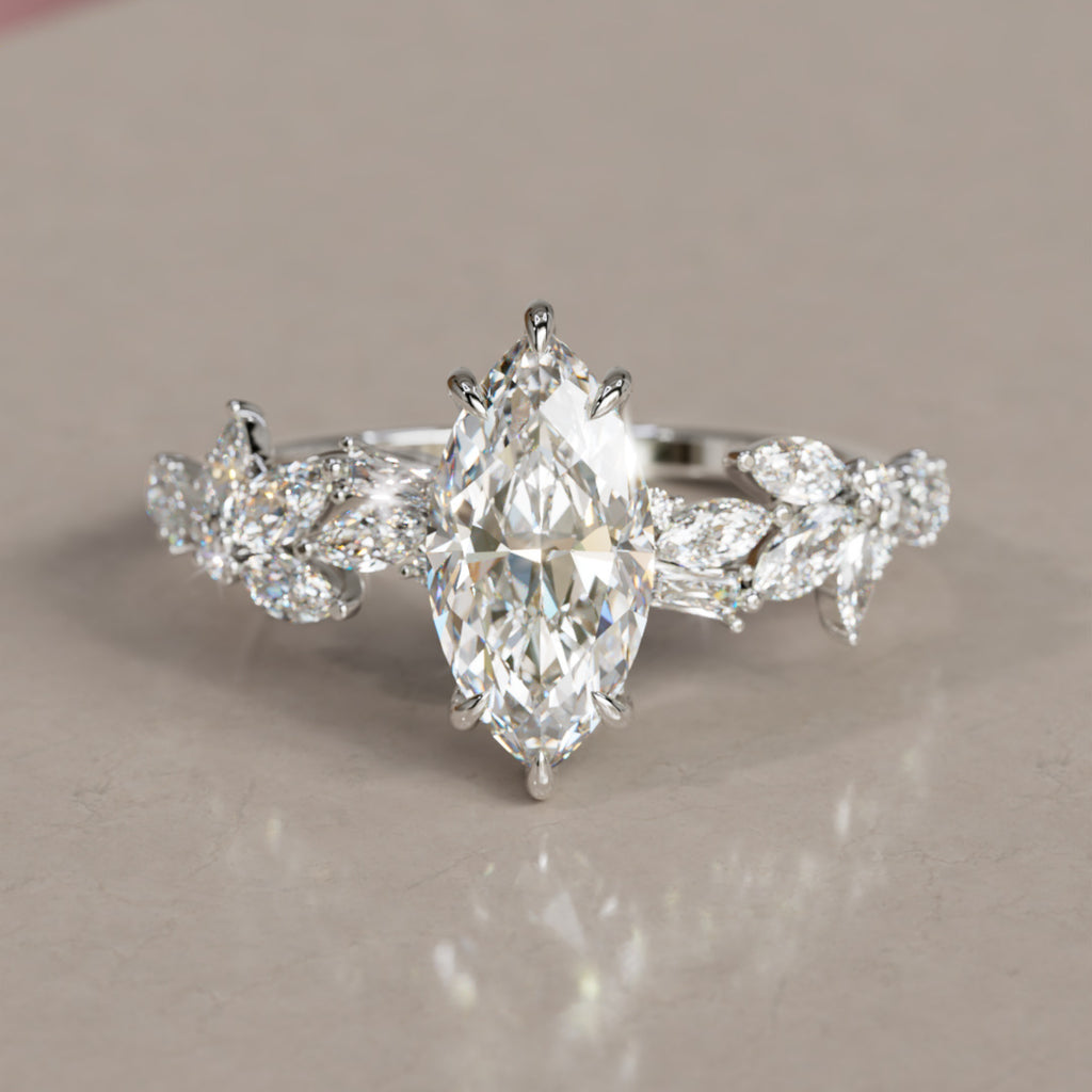 Laurel Marquise Lab Diamond Engagement Flower Ring Nature Inspired By Valley Rose