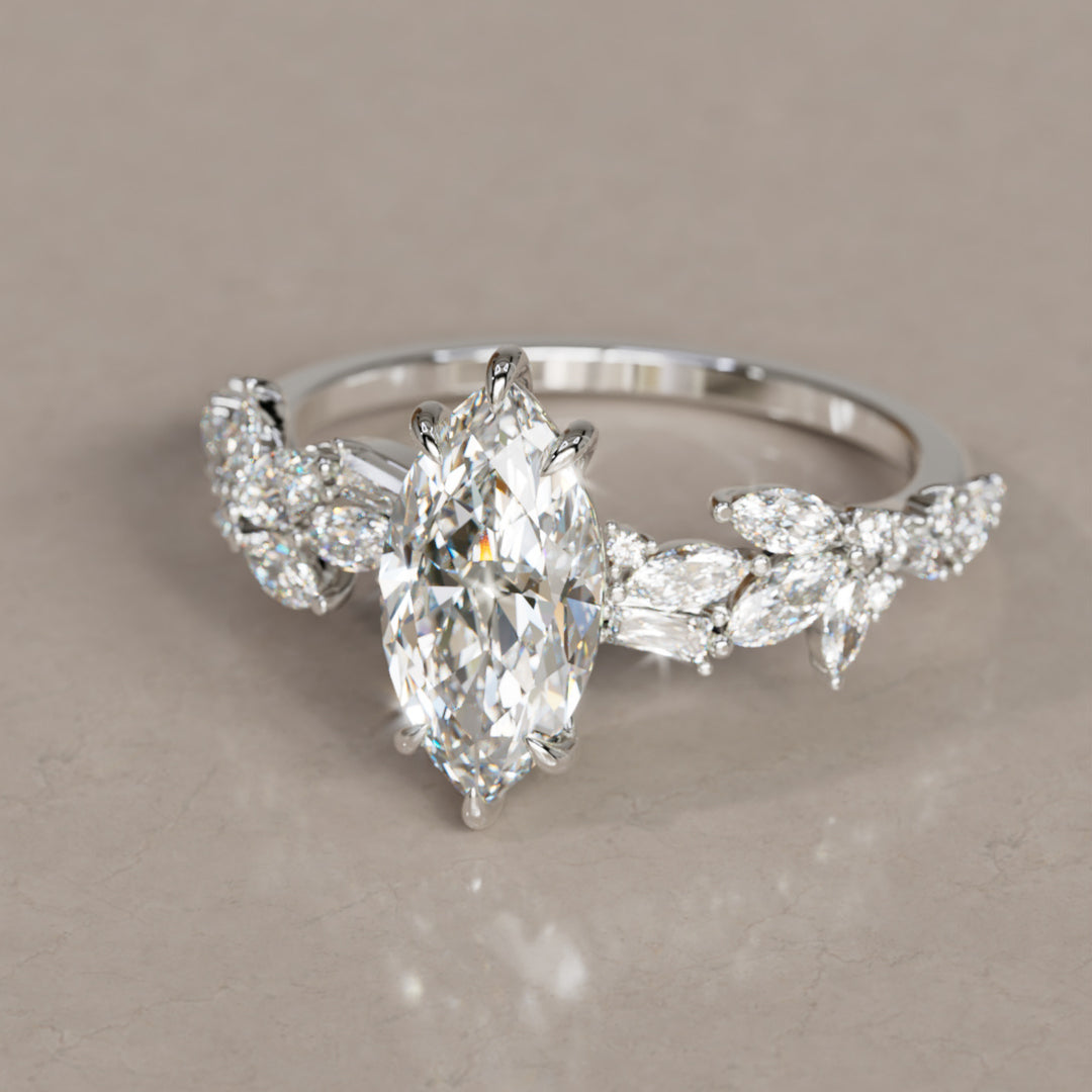 Laurel Marquise Lab Diamond Engagement Flower Ring Nature Inspired By Valley Rose