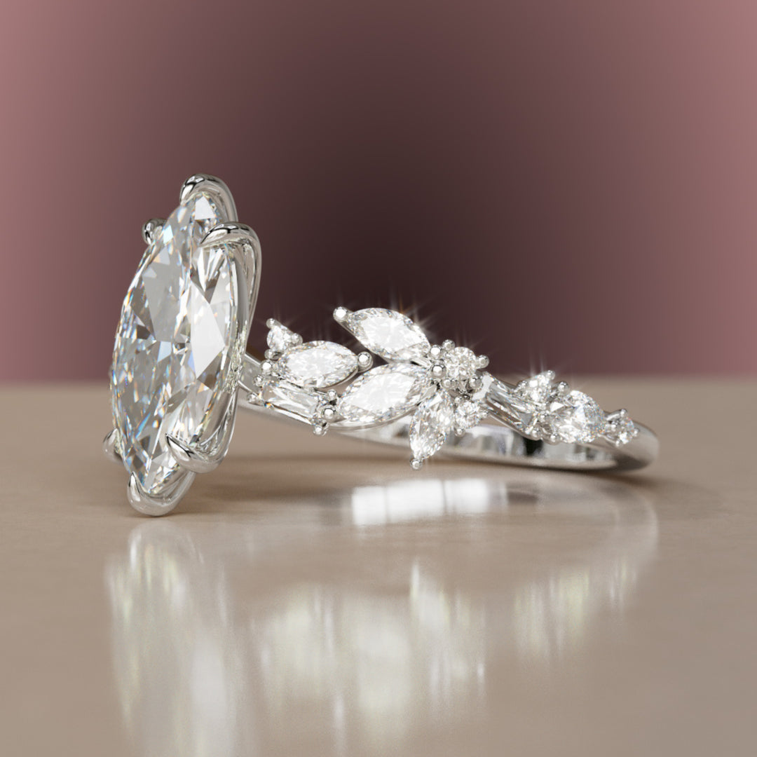 Laurel Marquise Lab Diamond Engagement Flower Ring Nature Inspired By Valley Rose