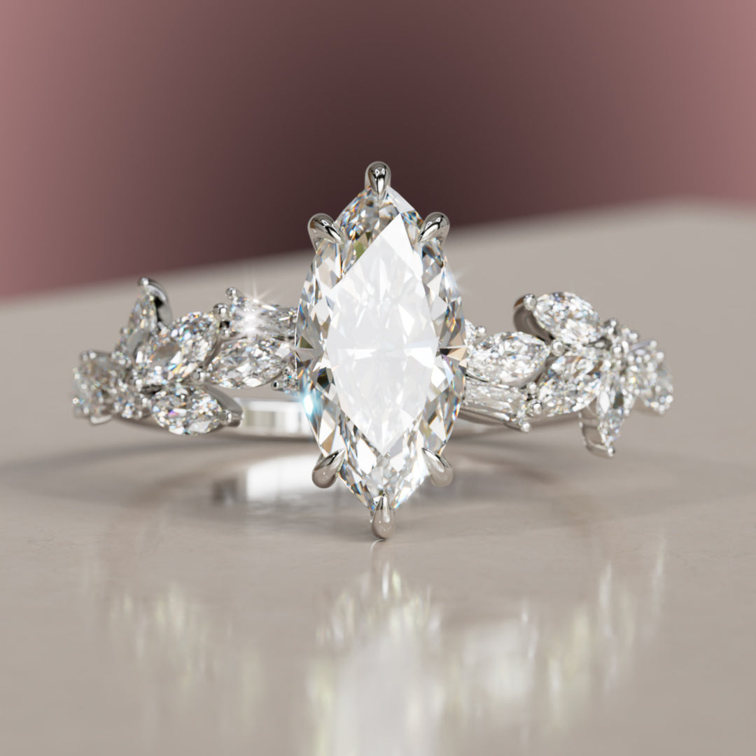 Laurel Marquise Lab Diamond Engagement Flower Ring Nature Inspired By Valley Rose