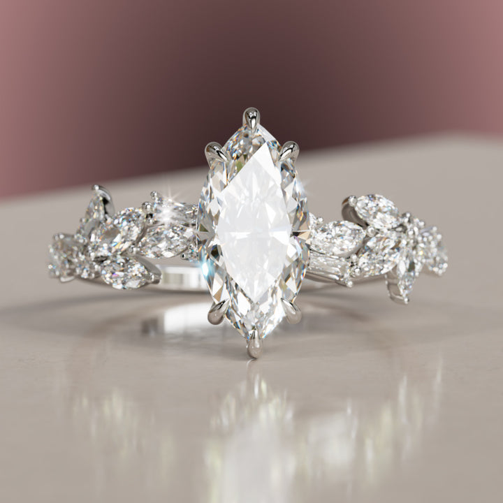 Laurel Marquise Lab Diamond Engagement Flower Ring Nature Inspired By Valley Rose