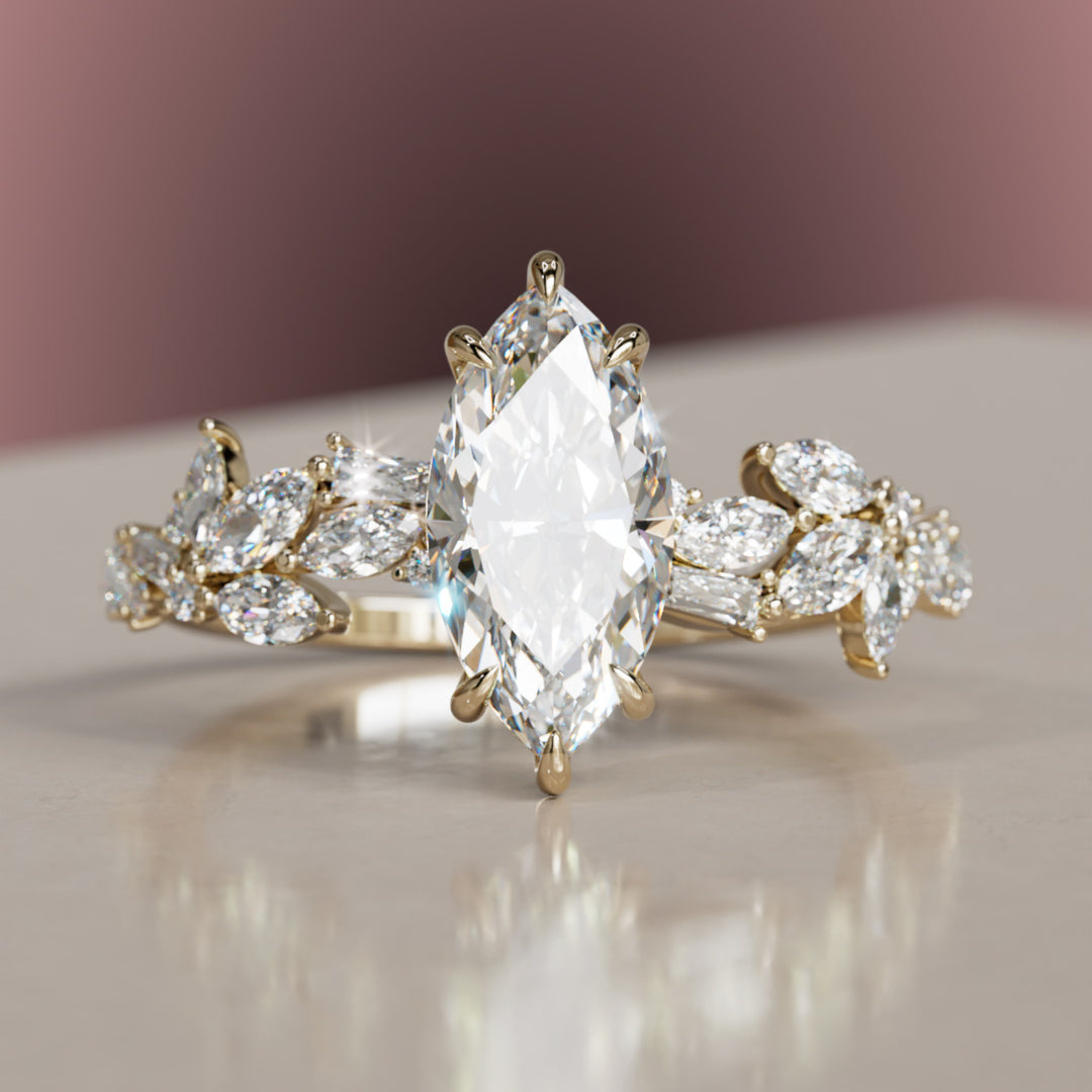 Laurel Marquise Lab Diamond Engagement Flower Ring Nature Inspired By Valley Rose