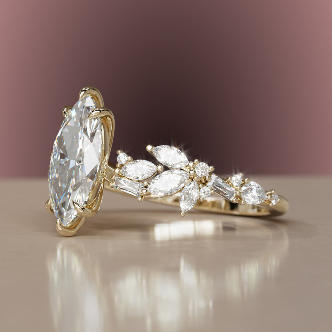 Laurel Marquise Lab Diamond Engagement Flower Ring Nature Inspired By Valley Rose