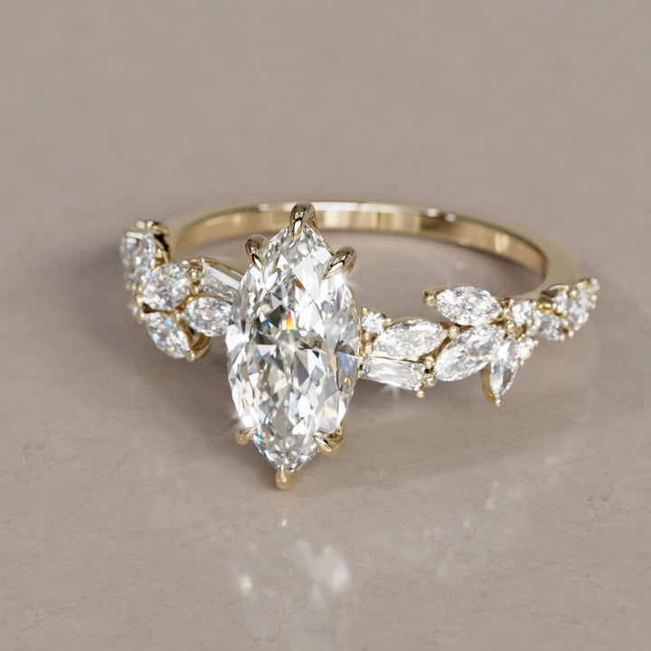 Laurel Marquise Lab Diamond Engagement Flower Ring Nature Inspired By Valley Rose