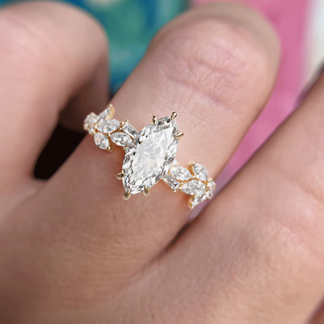Laurel Marquise Lab Diamond Engagement Flower Ring Nature Inspired By Valley Rose