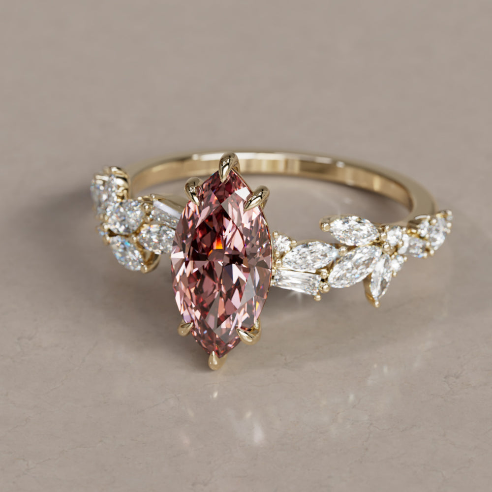 Laurel Marquise Pink Diamond Engagement Flower Ring Nature Inspired By Valley Rose