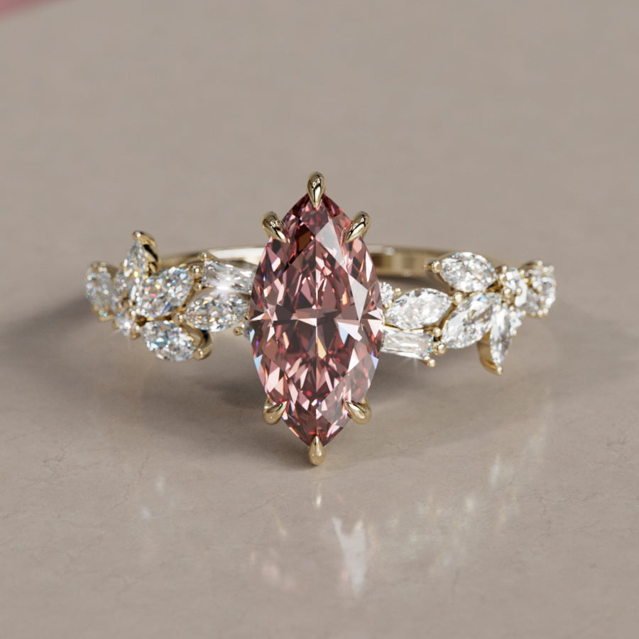 Laurel Marquise Pink Diamond Engagement Flower Ring Nature Inspired By Valley Rose
