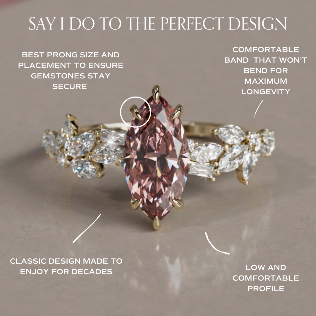 Laurel Marquise Pink Lab Diamond Engagement Flower Ring Nature Inspired By Valley Rose