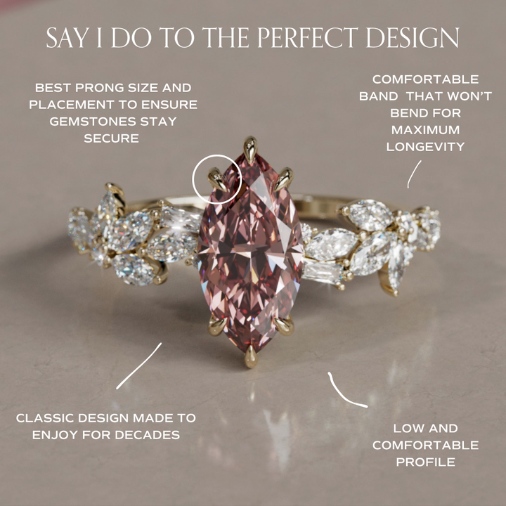 Laurel Marquise Pink Lab Diamond Engagement Flower Ring Nature Inspired By Valley Rose