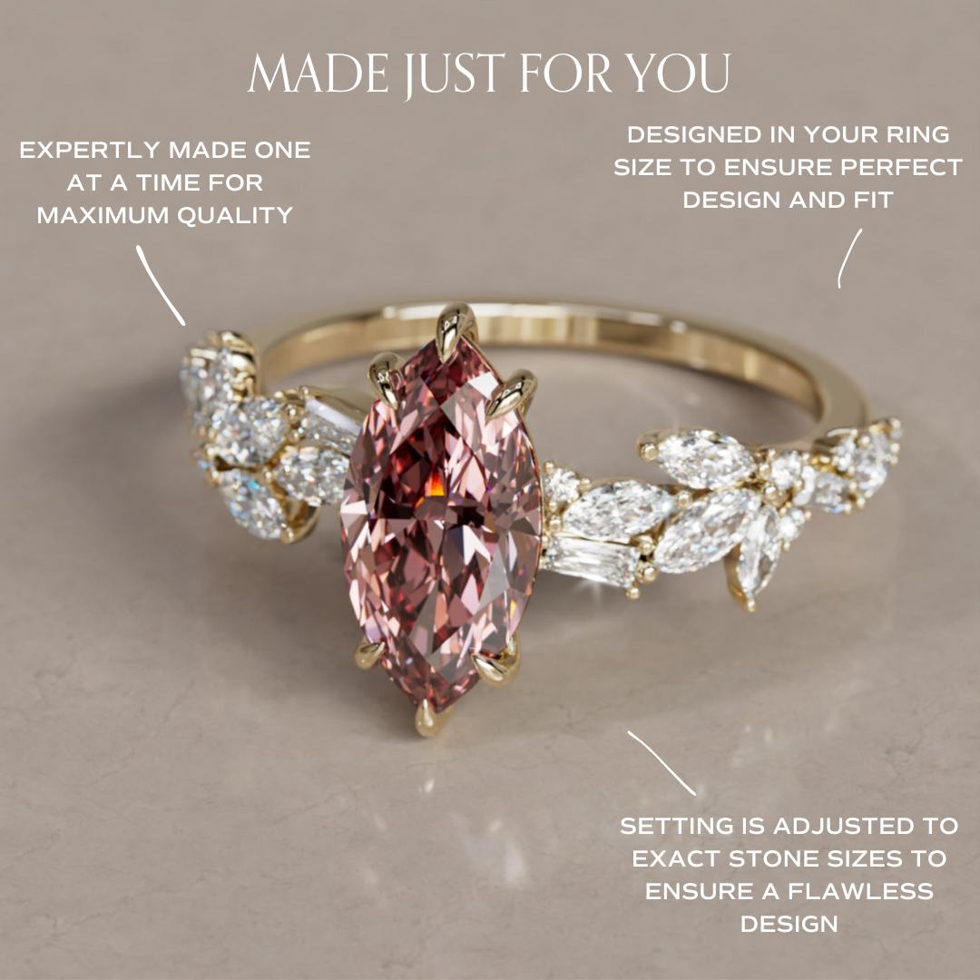 Laurel Marquise Pink Lab Diamond Engagement Flower Ring Nature Inspired By Valley Rose