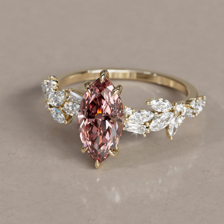 Laurel Marquise Pink Lab Diamond Engagement Flower Ring Nature Inspired By Valley Rose