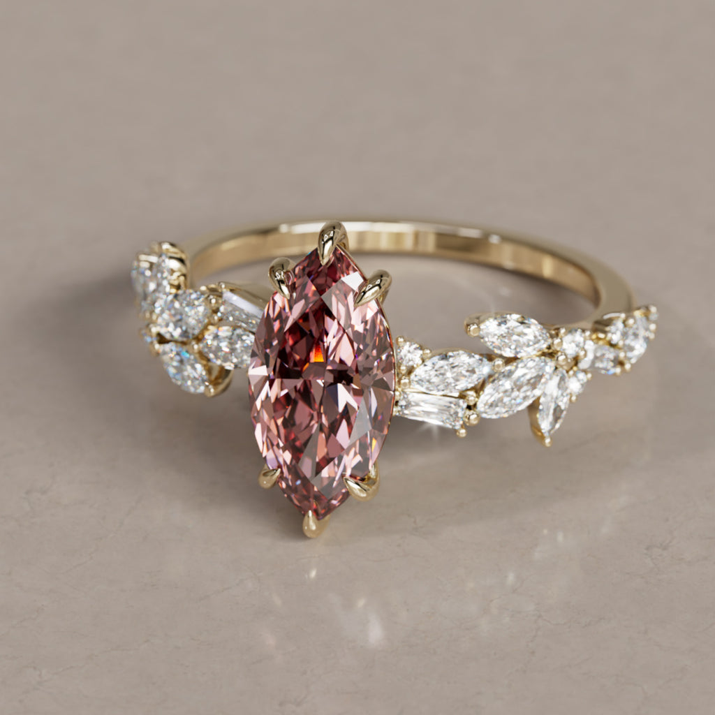 Laurel Marquise Pink Lab Diamond Engagement Flower Ring Nature Inspired By Valley Rose