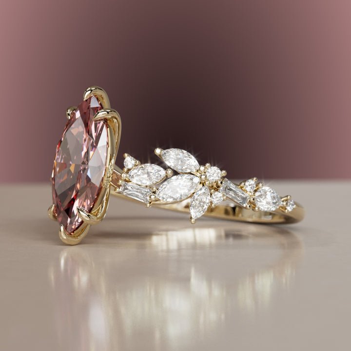 Laurel Marquise Pink Lab Diamond Engagement Flower Ring Nature Inspired By Valley Rose