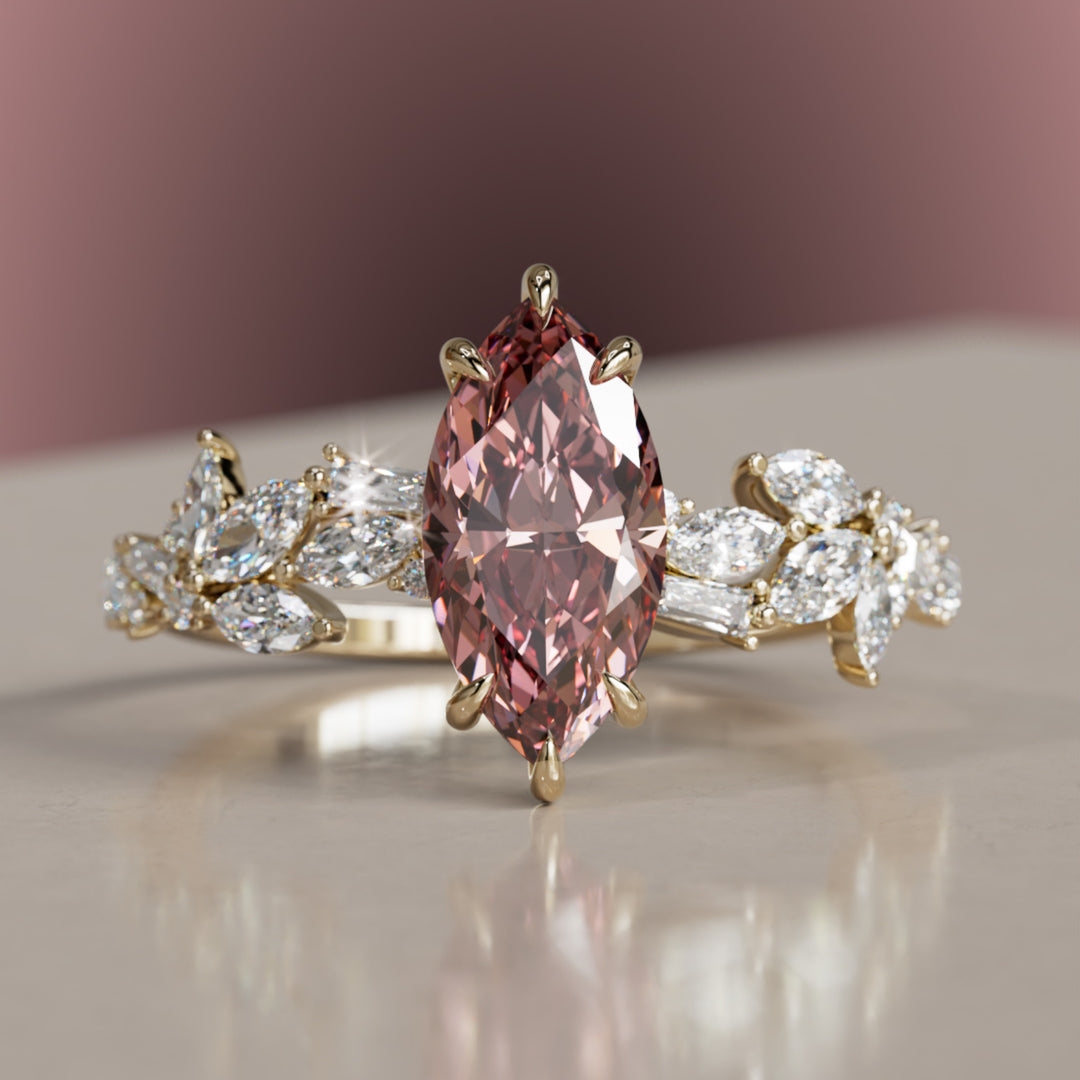 Laurel Marquise Pink Lab Diamond Engagement Flower Ring Nature Inspired By Valley Rose