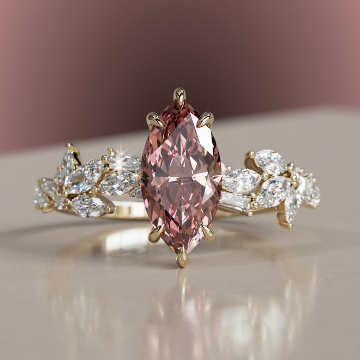 Laurel Marquise Pink Lab Diamond Engagement Flower Ring Nature Inspired By Valley Rose
