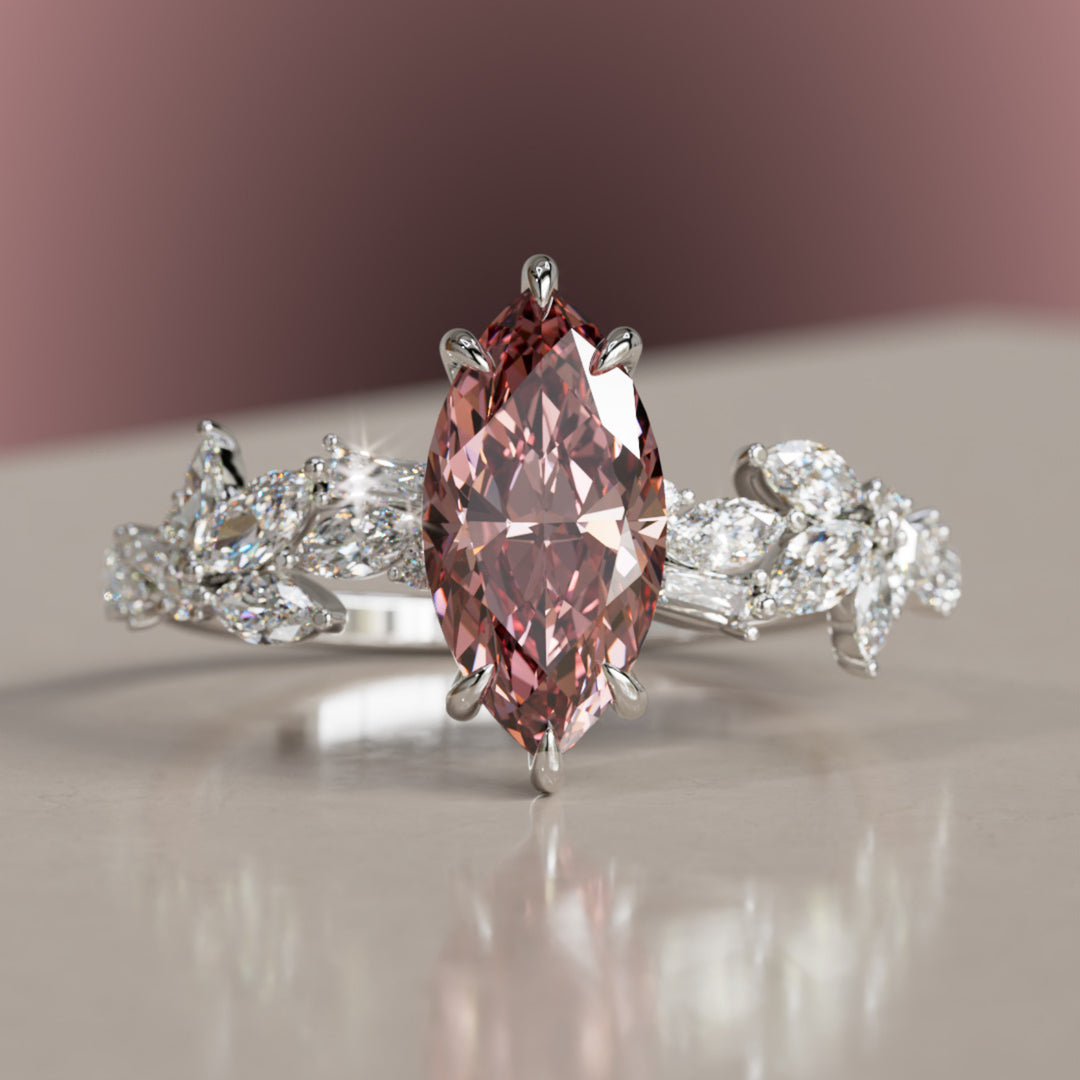 Laurel Marquise Pink Lab Diamond Engagement Flower Ring Nature Inspired By Valley Rose