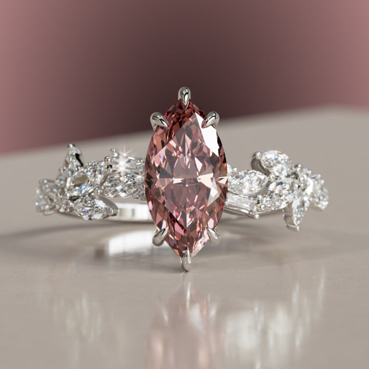 Laurel Marquise Pink Lab Diamond Engagement Flower Ring Nature Inspired By Valley Rose