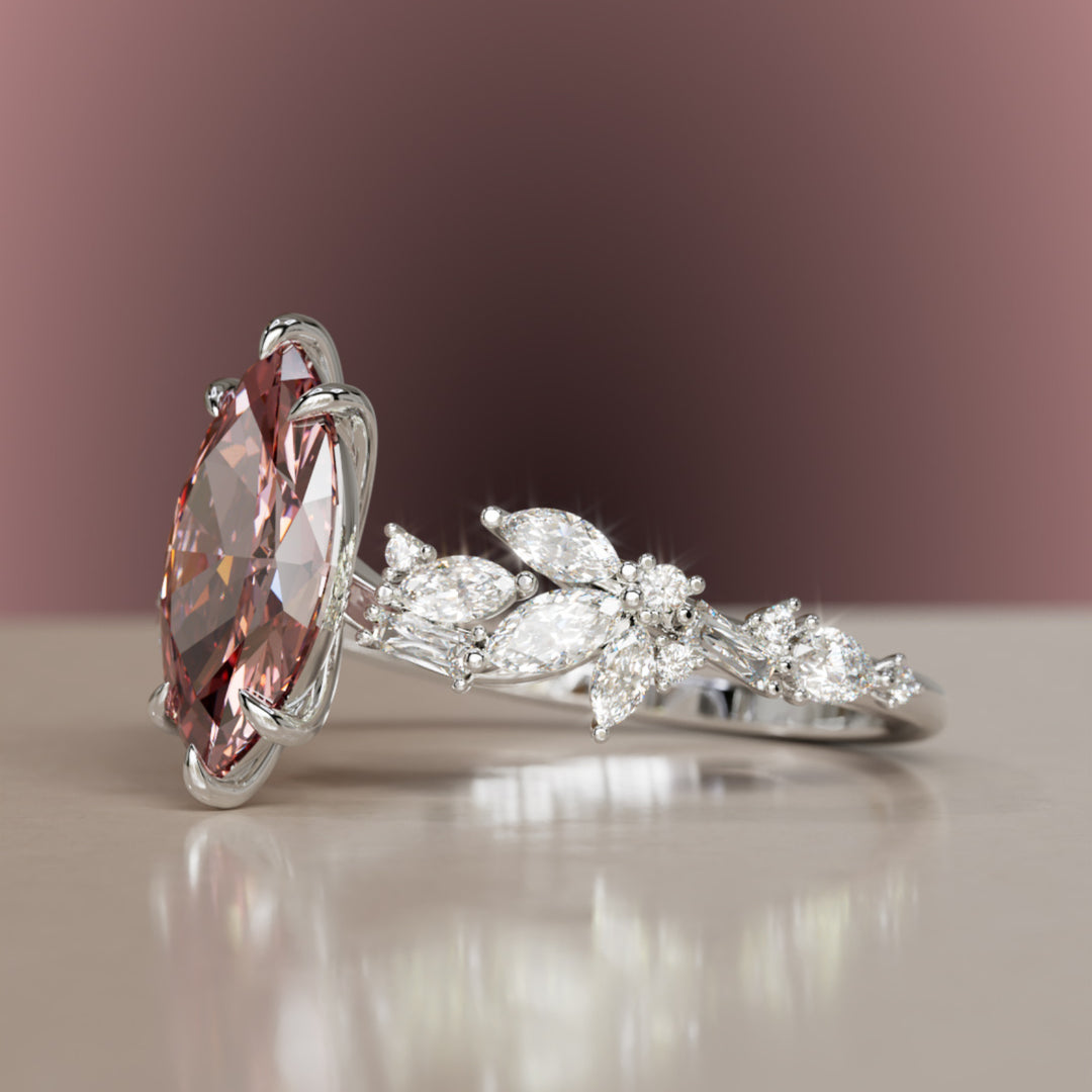 Laurel Marquise Pink Lab Diamond Engagement Flower Ring Nature Inspired By Valley Rose