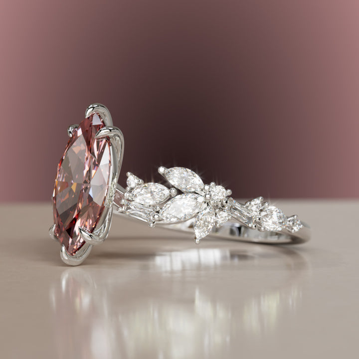 Laurel Marquise Pink Lab Diamond Engagement Flower Ring Nature Inspired By Valley Rose