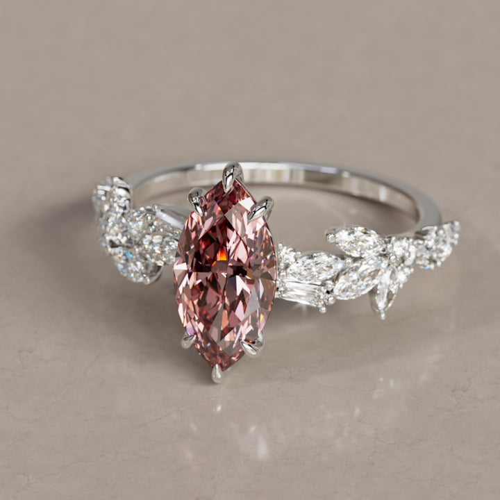 Laurel Marquise Pink Lab Diamond Engagement Flower Ring Nature Inspired By Valley Rose