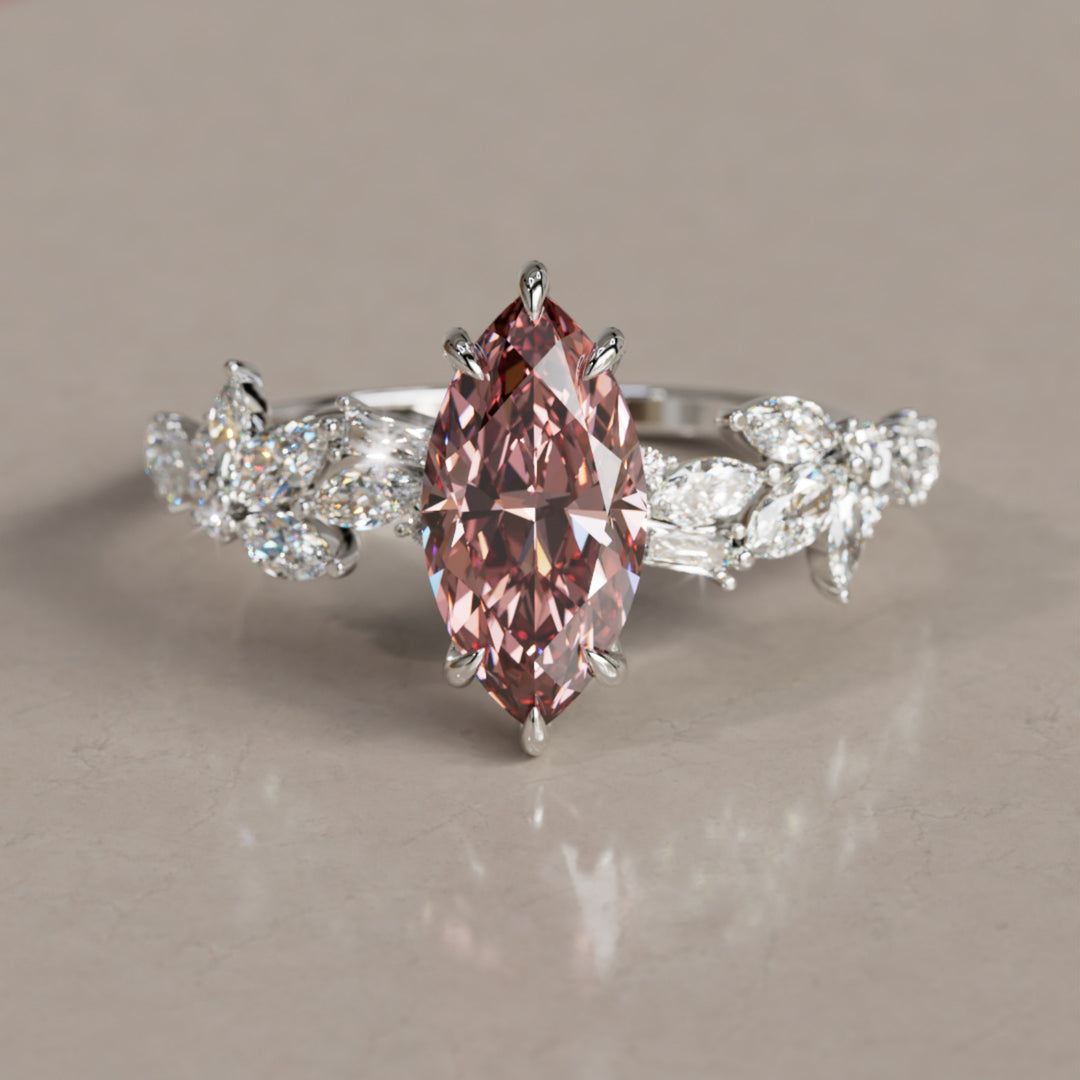Laurel Marquise Pink Lab Diamond Engagement Flower Ring Nature Inspired By Valley Rose