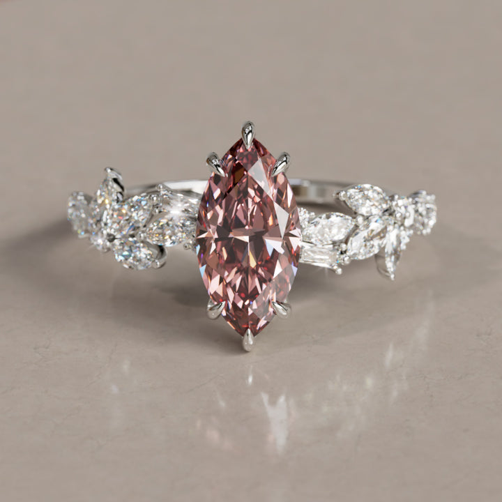 Laurel Marquise Pink Lab Diamond Engagement Flower Ring Nature Inspired By Valley Rose