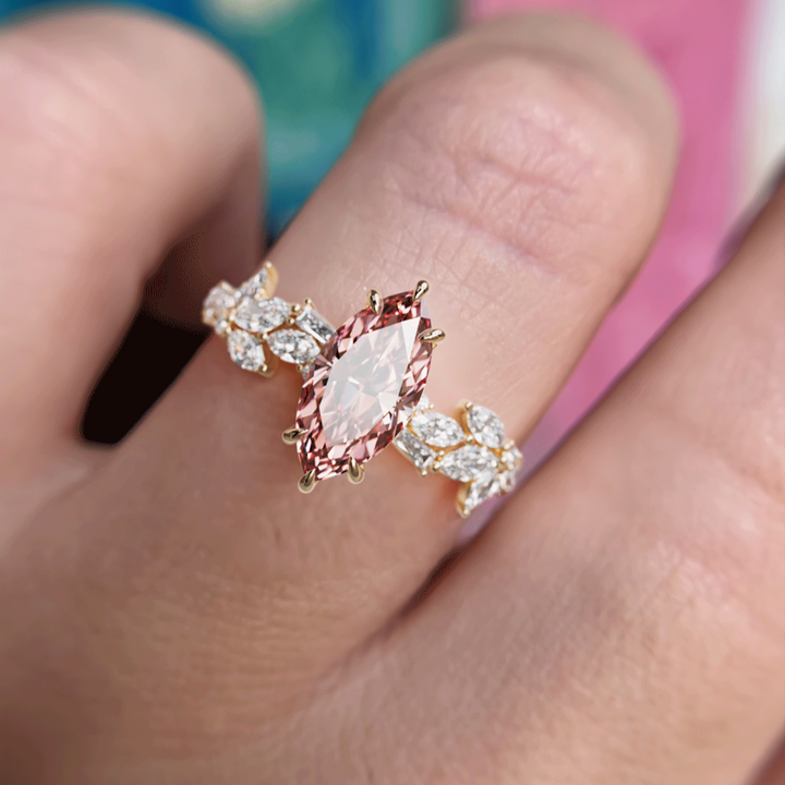 Laurel Marquise Pink Lab Diamond Engagement Flower Ring Nature Inspired By Valley Rose